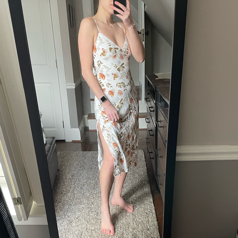 White Floral Midi Open Back Dress (S)
